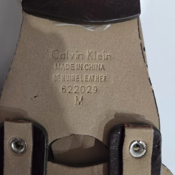 Calvin Klein Woven Wide Brown Leather Belt - Picture 6 of 6